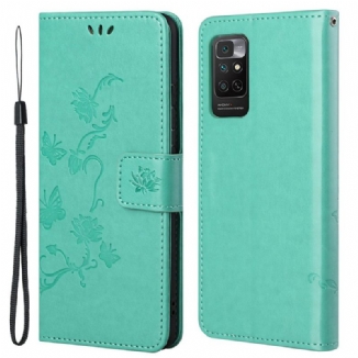 Capa Em Pele Para Xiaomi Redmi Note 11 / 11S De Cordão Flores De Alça