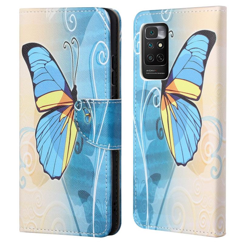 Capa Flip Para Xiaomi Redmi Note 11 / 11S Borboleta Azul E Amarela