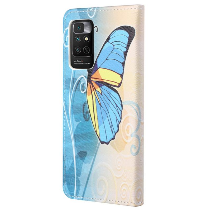 Capa Flip Para Xiaomi Redmi Note 11 / 11S Borboleta Azul E Amarela