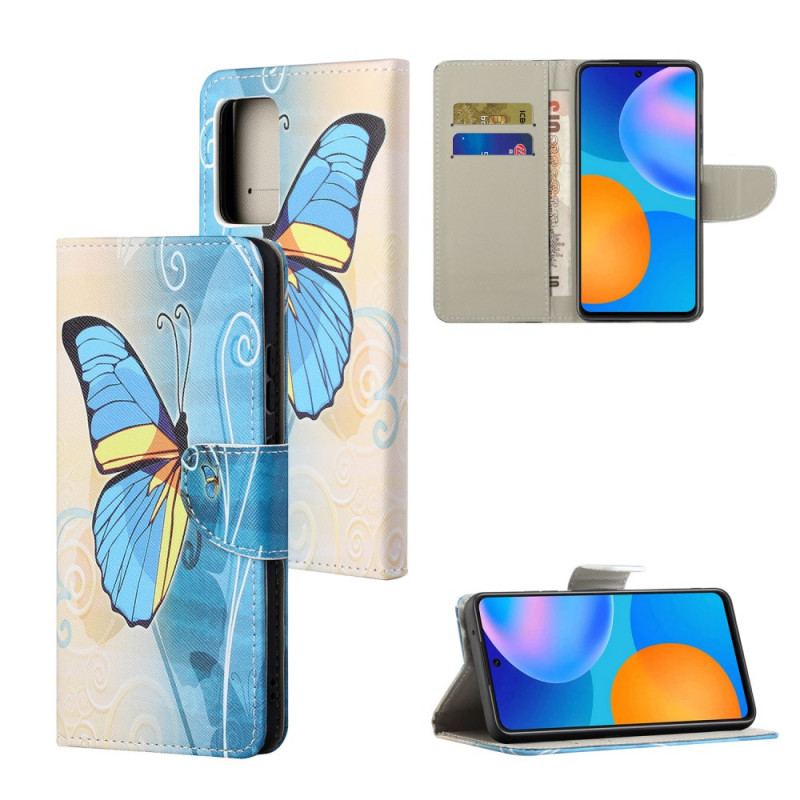 Capa Flip Para Xiaomi Redmi Note 11 / 11S Borboleta Azul E Amarela