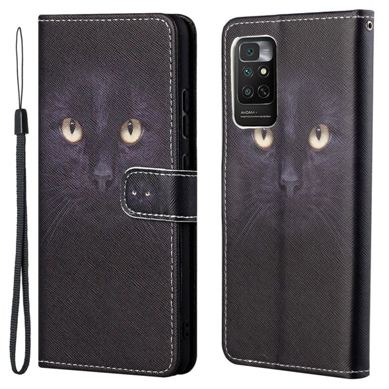 Capa Folio Para Xiaomi Redmi Note 11 / 11S De Cordão Olhos De Gato Preto Com Tiras