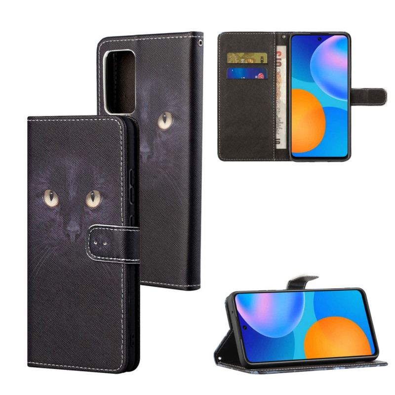 Capa Folio Para Xiaomi Redmi Note 11 / 11S De Cordão Olhos De Gato Preto Com Tiras