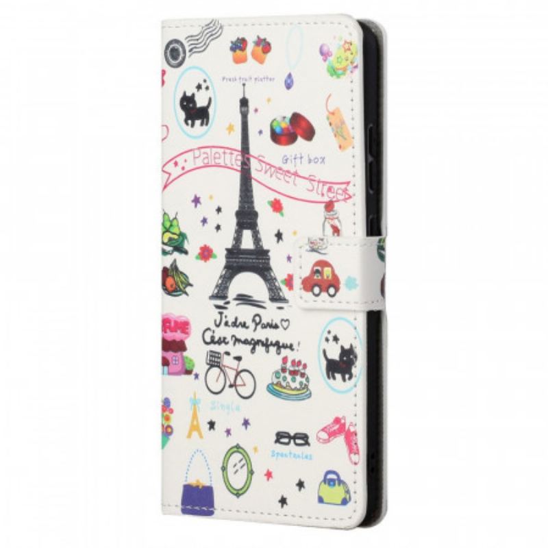 Capa Folio Para Xiaomi Redmi Note 11 / 11S Eu Amo Paris