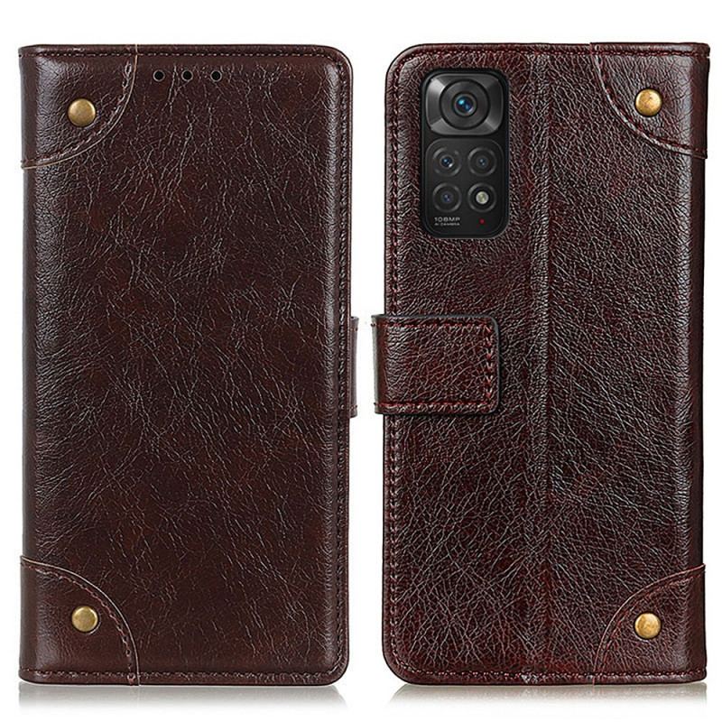 Capa Folio Para Xiaomi Redmi Note 11 / 11S Rebites Vintage Estilo Couro Napa