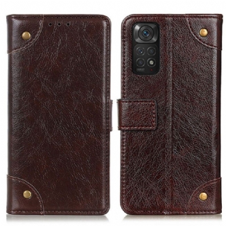 Capa Folio Para Xiaomi Redmi Note 11 / 11S Rebites Vintage Estilo Couro Napa