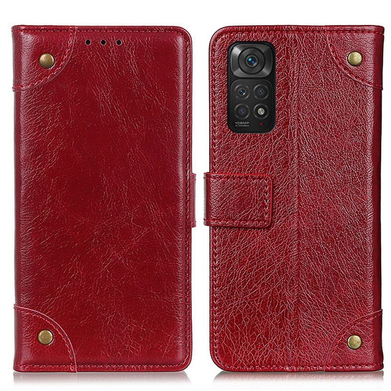 Capa Folio Para Xiaomi Redmi Note 11 / 11S Rebites Vintage Estilo Couro Napa