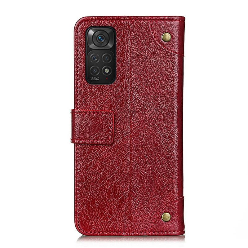 Capa Folio Para Xiaomi Redmi Note 11 / 11S Rebites Vintage Estilo Couro Napa