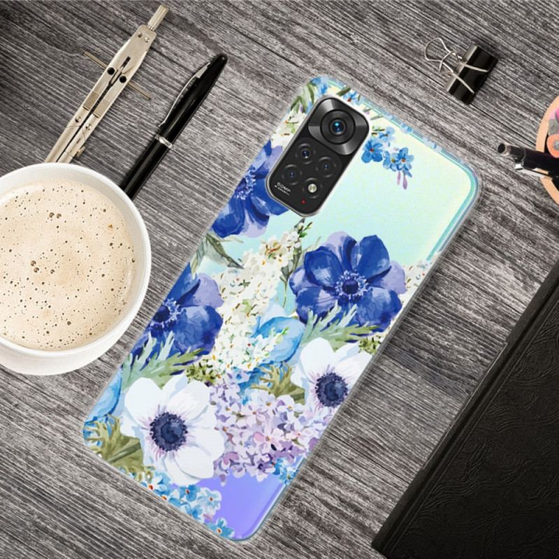 Capa Para Xiaomi Redmi Note 11 / 11S Flores Azuis Em Aquarela Sem Costura