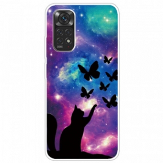 Capa Para Xiaomi Redmi Note 11 / 11S Gato E Borboletas No Espaço