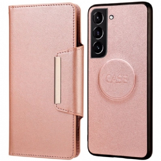 Capa De Celular Capa Em Pele Para Samsung Galaxy S22 Plus 5G Fecho De Prata Destacável