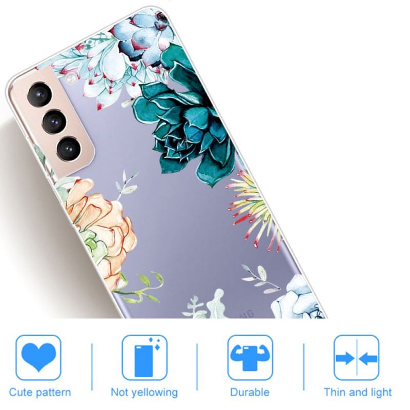 Capa De Celular Para Samsung Galaxy S22 Plus 5G Flores Em Aquarela Sem Costura