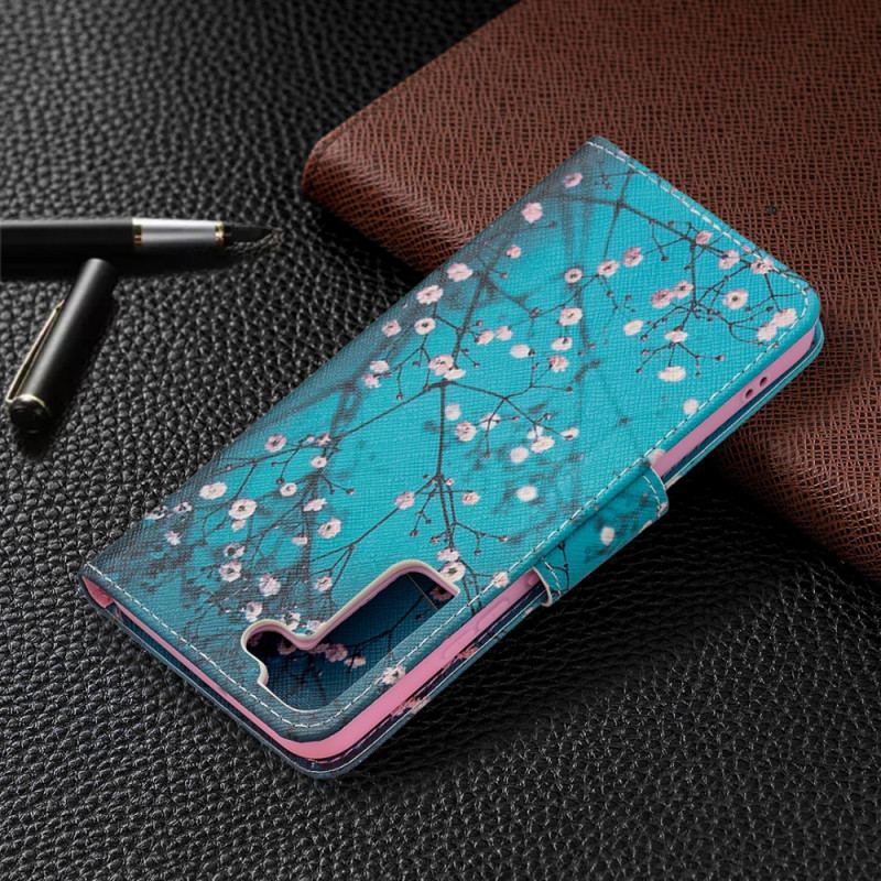 Capa De Couro Para Samsung Galaxy S22 Plus 5G Árvore Florida