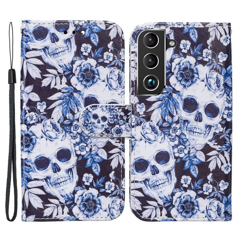 Capa De Couro Para Samsung Galaxy S22 Plus 5G Caveiras Retrô