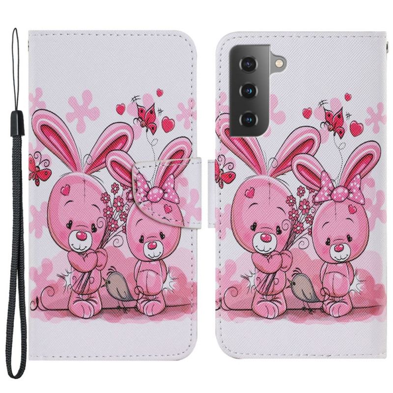 Capa De Couro Para Samsung Galaxy S22 Plus 5G Coelhos