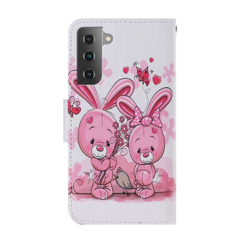 Capa De Couro Para Samsung Galaxy S22 Plus 5G Coelhos