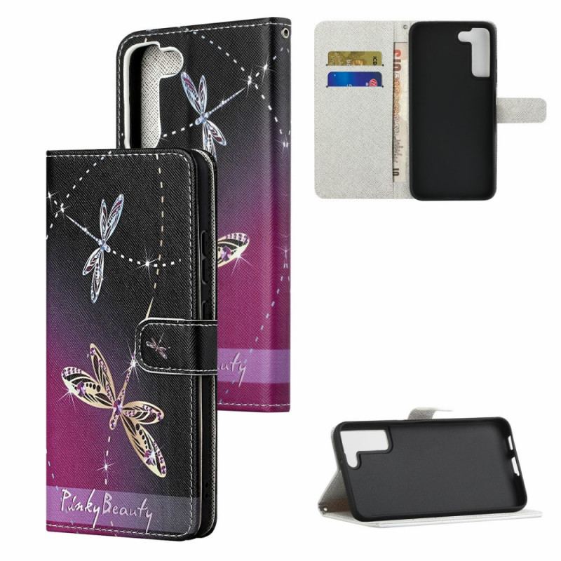 Capa De Couro Para Samsung Galaxy S22 Plus 5G De Cordão Libélulas Strappy