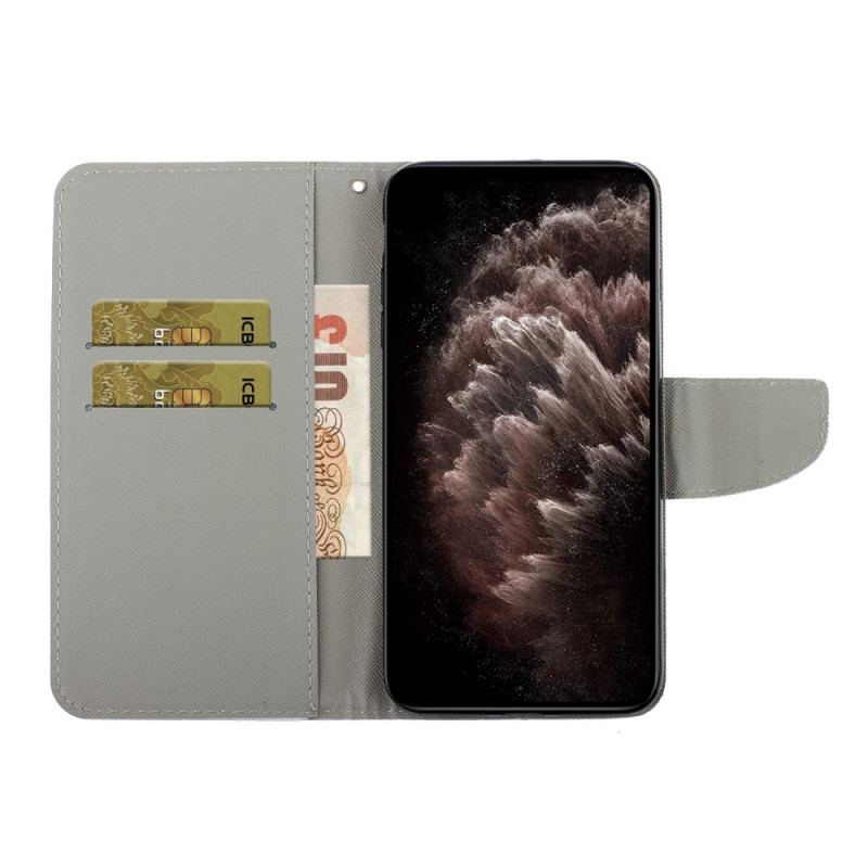 Capa De Couro Para Samsung Galaxy S22 Plus 5G De Cordão Pena Colorida Com Alça