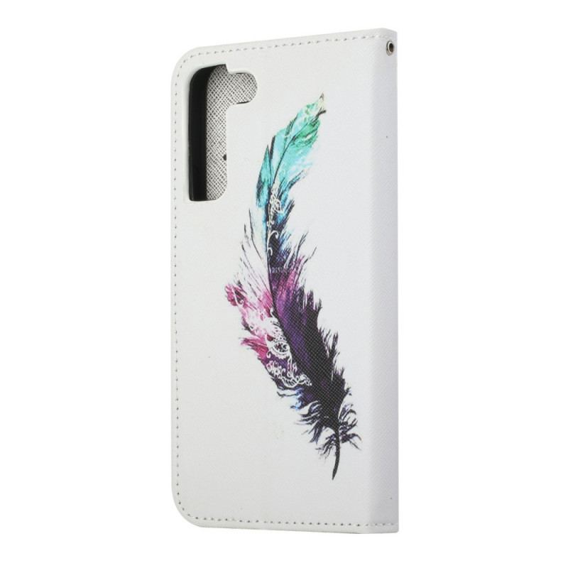 Capa De Couro Para Samsung Galaxy S22 Plus 5G De Cordão Pena Com Cordão