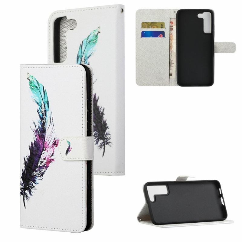 Capa De Couro Para Samsung Galaxy S22 Plus 5G De Cordão Pena Com Cordão