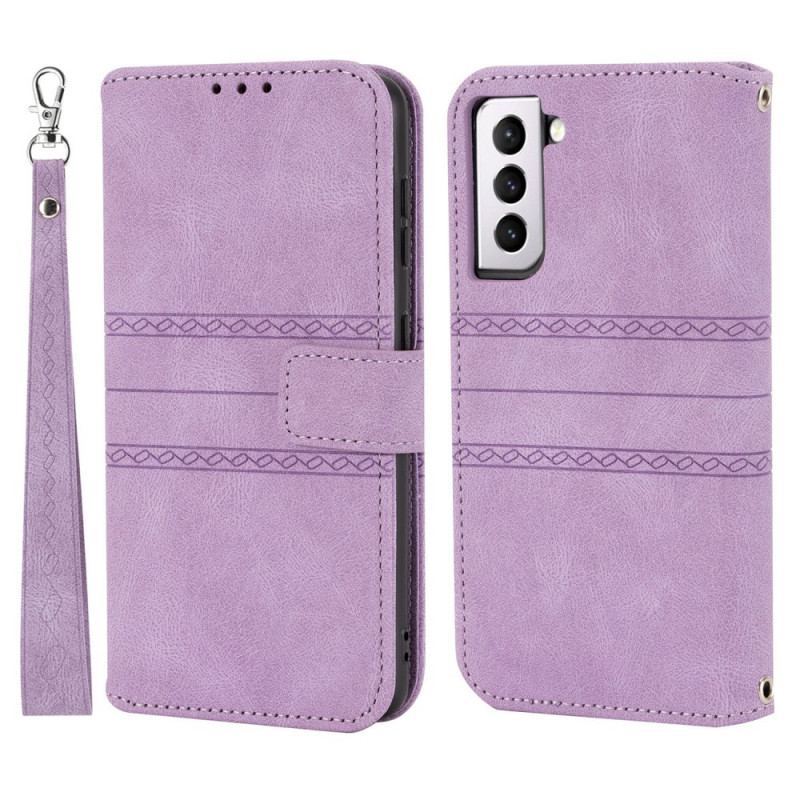 Capa De Couro Para Samsung Galaxy S22 Plus 5G Costuras De Renda