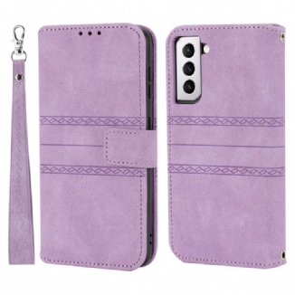 Capa De Couro Para Samsung Galaxy S22 Plus 5G Costuras De Renda