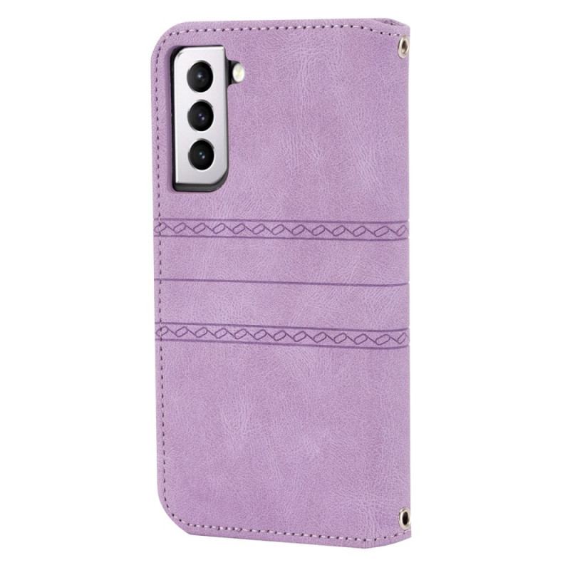 Capa De Couro Para Samsung Galaxy S22 Plus 5G Costuras De Renda