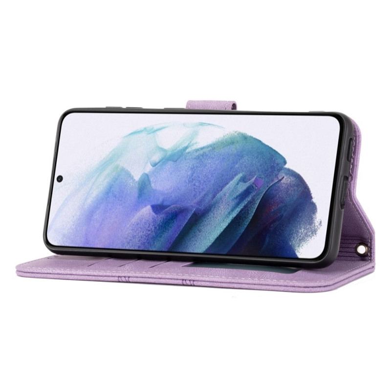 Capa De Couro Para Samsung Galaxy S22 Plus 5G Costuras De Renda