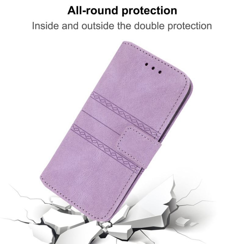 Capa De Couro Para Samsung Galaxy S22 Plus 5G Costuras De Renda