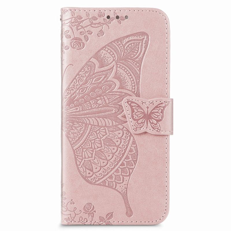 Capa De Couro Para Samsung Galaxy S22 Plus 5G Design De Borboleta Com Cordão