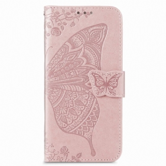 Capa De Couro Para Samsung Galaxy S22 Plus 5G Design De Borboleta Com Cordão