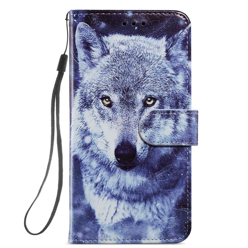 Capa De Couro Para Samsung Galaxy S22 Plus 5G Lindos Lobos Com Cordão