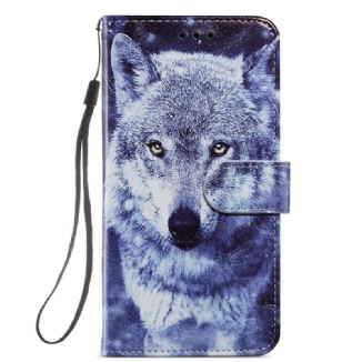 Capa De Couro Para Samsung Galaxy S22 Plus 5G Lindos Lobos Com Cordão