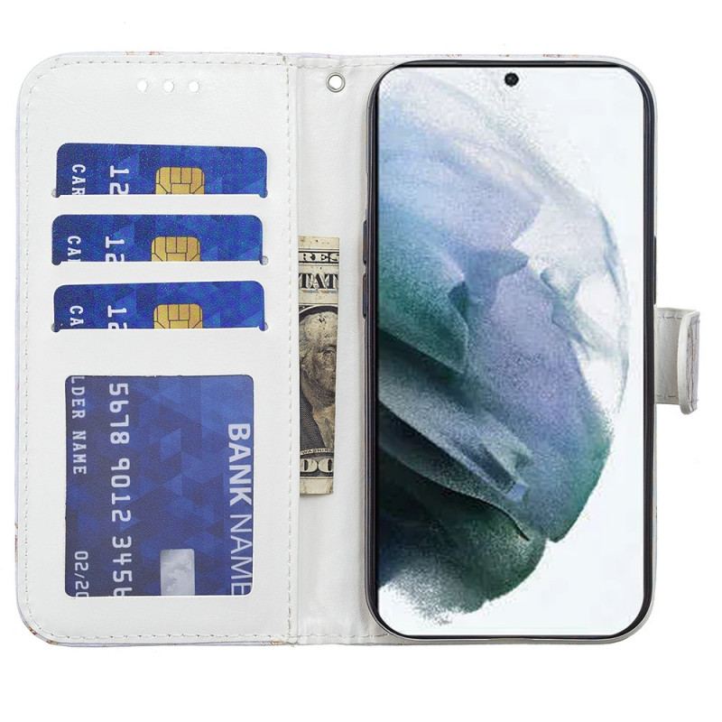 Capa De Couro Para Samsung Galaxy S22 Plus 5G Lindos Lobos Com Cordão