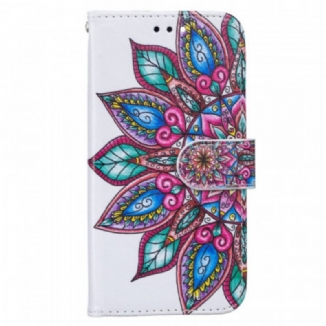 Capa De Couro Para Samsung Galaxy S22 Plus 5G Mandala Desenhada