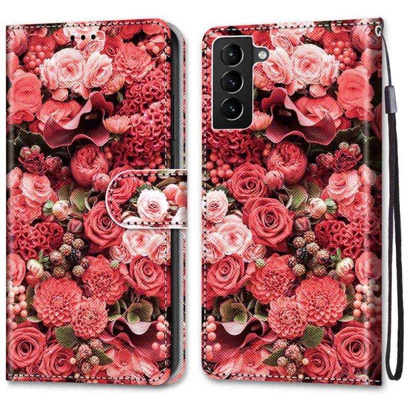 Capa De Couro Para Samsung Galaxy S22 Plus 5G Romance Floral