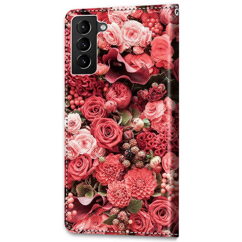 Capa De Couro Para Samsung Galaxy S22 Plus 5G Romance Floral