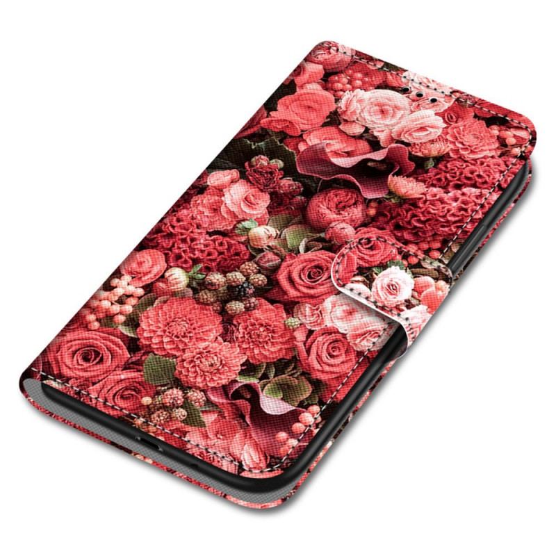 Capa De Couro Para Samsung Galaxy S22 Plus 5G Romance Floral