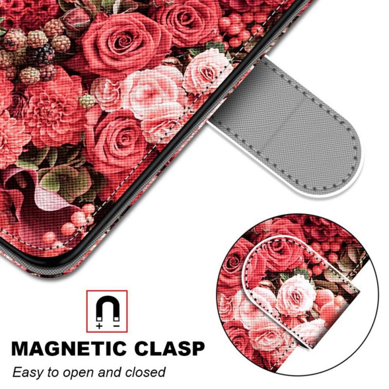 Capa De Couro Para Samsung Galaxy S22 Plus 5G Romance Floral