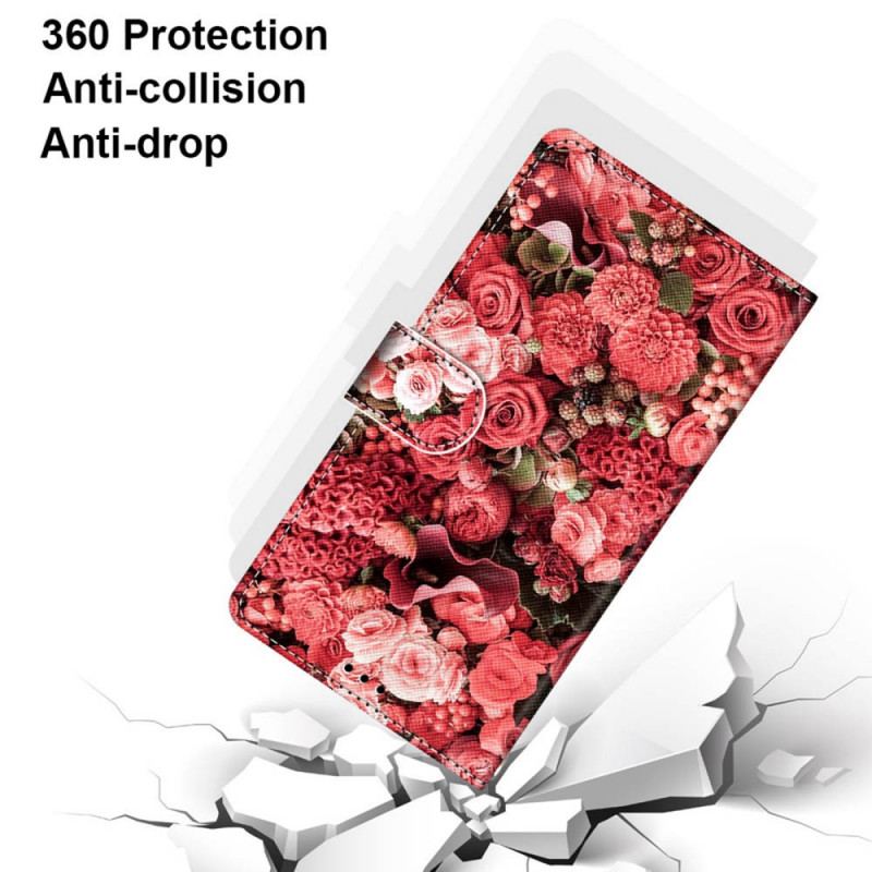 Capa De Couro Para Samsung Galaxy S22 Plus 5G Romance Floral