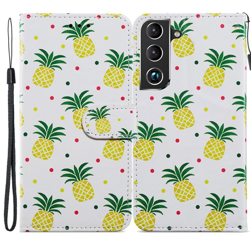 Capa De Couro Para Samsung Galaxy S22 Plus 5G Vários Abacaxis