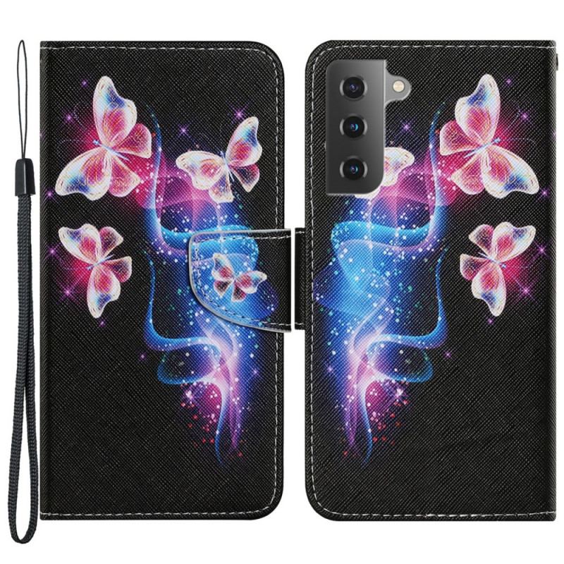 Capa Em Pele Para Samsung Galaxy S22 Plus 5G Borboletas Mágicas