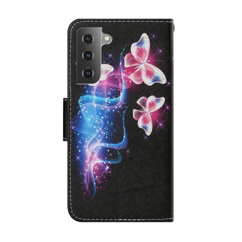 Capa Em Pele Para Samsung Galaxy S22 Plus 5G Borboletas Mágicas