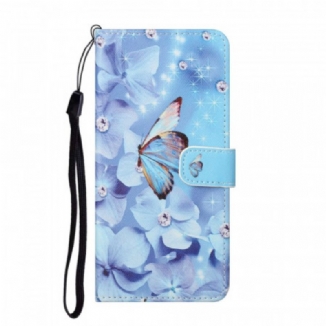 Capa Em Pele Para Samsung Galaxy S22 Plus 5G De Cordão Borboletas Strappy Diamond