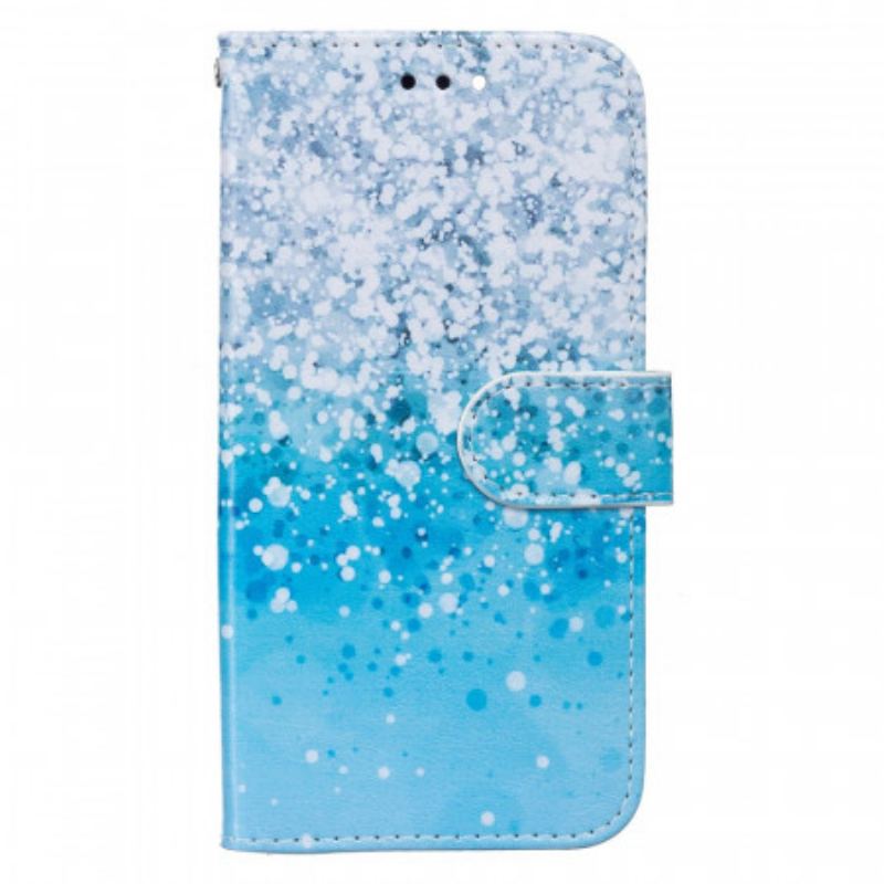 Capa Em Pele Para Samsung Galaxy S22 Plus 5G Degradê De Glitter Azul