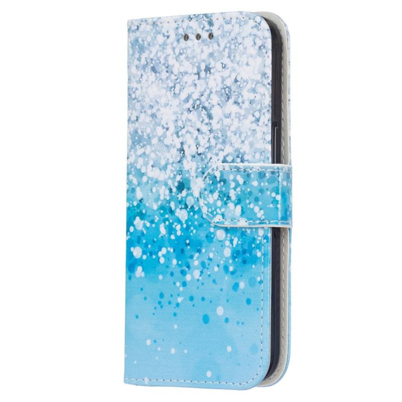 Capa Em Pele Para Samsung Galaxy S22 Plus 5G Degradê De Glitter Azul