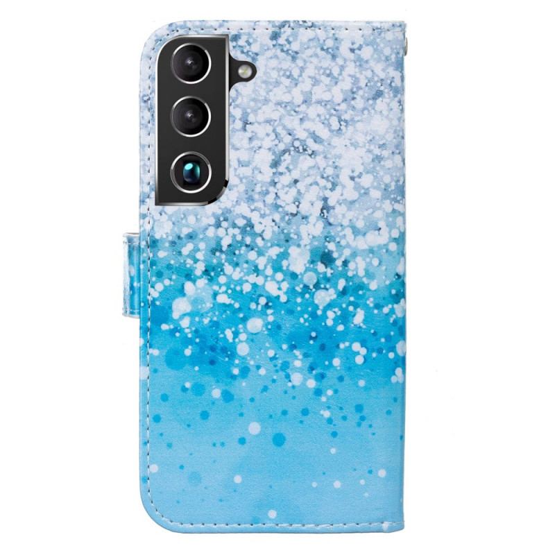 Capa Em Pele Para Samsung Galaxy S22 Plus 5G Degradê De Glitter Azul