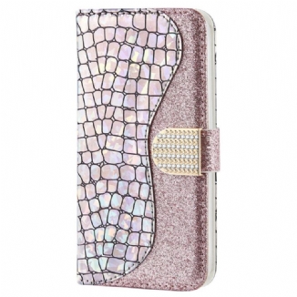 Capa Em Pele Para Samsung Galaxy S22 Plus 5G Diamantes De Crocodilo