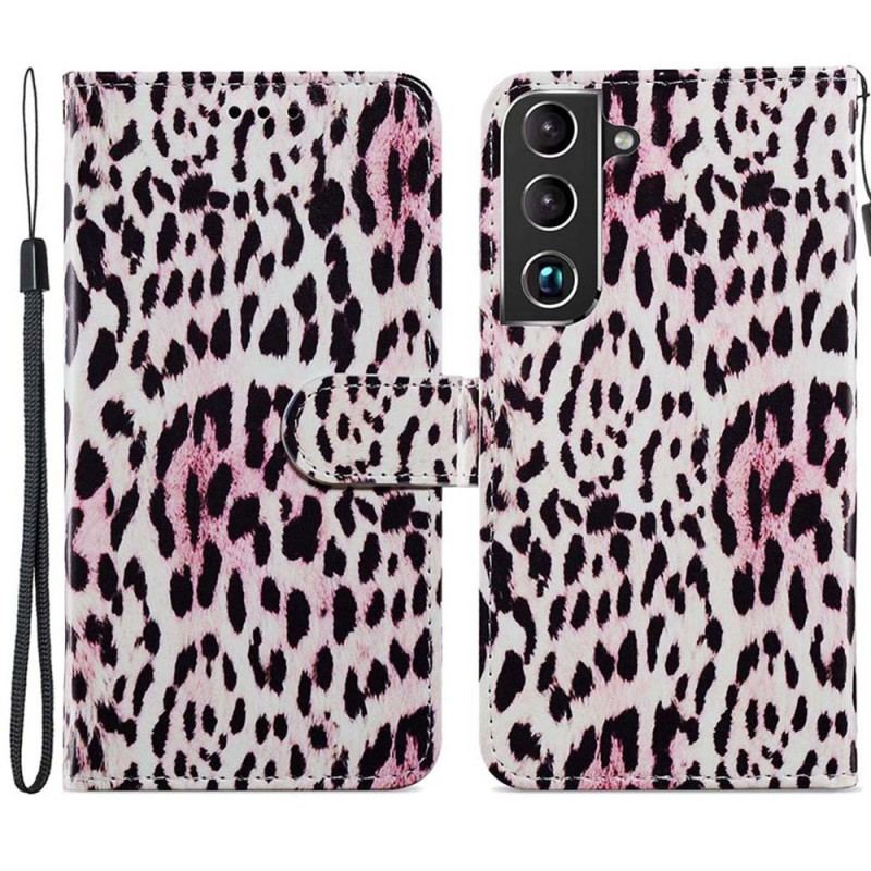 Capa Em Pele Para Samsung Galaxy S22 Plus 5G Estampa De Leopardo