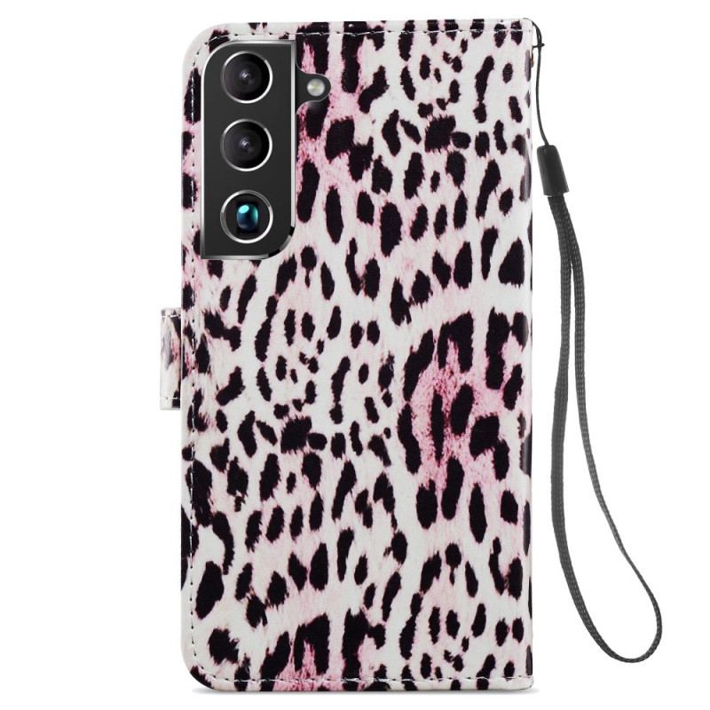 Capa Em Pele Para Samsung Galaxy S22 Plus 5G Estampa De Leopardo