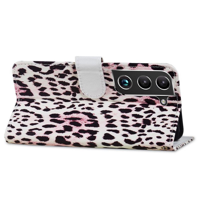 Capa Em Pele Para Samsung Galaxy S22 Plus 5G Estampa De Leopardo